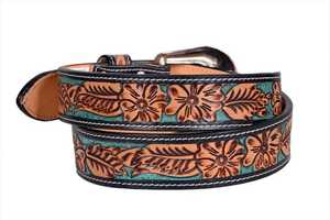 Cinturón de Cuero Repujado con Diseño Floral Occidental Hecho a Mano con Hebilla Plateada, Cinturón Vaquero de Cuero de Diseño Casual Vintage - Product Image 2