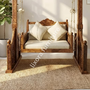 Columpio de Madera Maciza Hecho a Mano de Lujo, Diseño Tradicional, para Exteriores, Estilo Rústico, de 3 Plazas, para Decoración de Sala de Estar - Product Image 3
