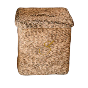 Large Laundry <b>Basket</b> with Lid – Decorative Woven Brown <b>Basket</b> – <b>Rectangular</b> Laundry Hamper – Boho <b>Basket</b> Handmade from Water Hya - Product Image 1