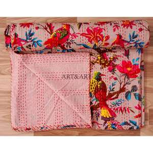 Couverture de lit indienne vintage en coton 100% fait main, réversible, patchwork, confortable et de haute qualité, style Kantha du Bengale - Product Image 5