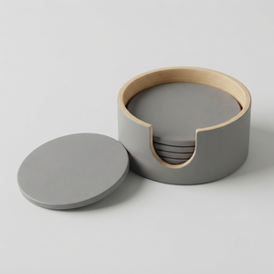 Ensemble de sous-verres ronds faits à la main en nacre grise mate de 10 cm de diamètre avec support en bois de bambou naturel, style moderne REHMAN CRAFT - Product Image 6