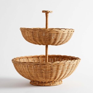 Counter decor & storage hand-made rattan 2 tier fruit basket stand square holder <b>rack</b> stands - Product Image 5