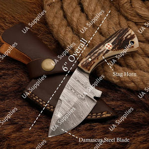 มีดสกินเนอร์เหล็กดามัสกัสคุณภาพสูง ขายดี สำหรับการล่าสัตว์แบบมืออาชีพ พร้อมด้ามจับทำจากเขาสัตว์และปลอกหนัง ขนาด 3 นิ้ว - Product Image 2