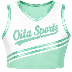 Maillot de cheerleading vert menthe sans manches, coupe courte, respirant, uniforme sportif personnalisé pour l'entraînement d'équipe, tenue athlétique de performance - Product Image 1