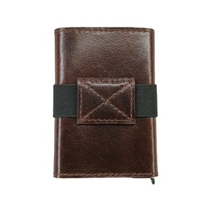 Leather ID Business Card Holders Aluminum Push Button Metal <b>Wallet</b> <b>Men</b> <b>RFID</b> Elastic Custom Laser Logo Promotional Gift Wholesale - Product Image 1