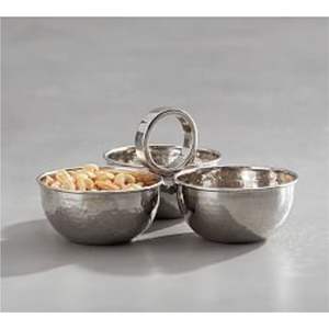 Juego de 3 recipientes de acero inoxidable martillado con mango de madera para aperitivos, servidor de condimentos de lujo, ideal para nueces, frutas secas, dulces y salsas. - Product Image 3