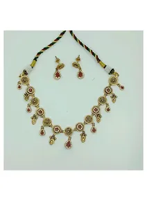 Magnifique ensemble de bijoux en pierre rouge avec collier et boucles d'oreilles en argent et or pour mariages et festivals - Product Image 2