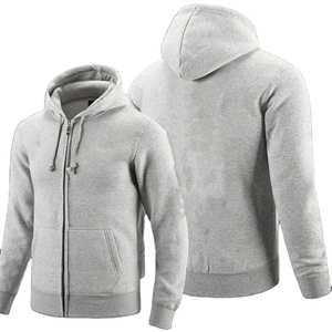 Sweats à capuche unis à manches longues et fermeture éclair coupe ajustée pour hommes vente en gros de sweats d'automne à imprimé polaire française avec deux poches - Product Image 2