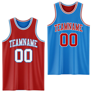 Conjunto de Camiseta de Baloncesto Reversible Rojo y Azul, Nombre del Equipo Sublimado 00, Unisex Adulto, Camiseta sin Mangas y Pantalones Cortos de Poliéster de Secado Rápido - Product Image 2