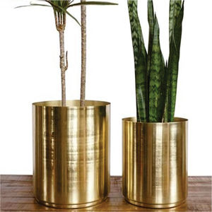 Pot de fleurs en acier inoxydable cannelé de luxe, pot à plantes en métal doré côtelé, pot de fleurs décoratif haut et rond pour la décoration intérieure de la maison et de l'hôtel - Product Image 4