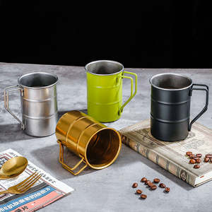 Mug à bière et cocktail style baril de pétrole, en acier inoxydable côtelé, verre à café créatif, mug industriel en métal pour le camping et l'extérieur - Product Image 5