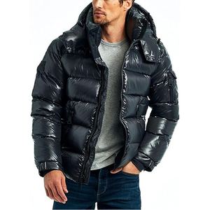 Customized Logo <b>Men's</b> Casual Winter shiny <b>Jacket</b> with Hood High Quality Down and Fabric Puffer Bubble Design with Pockets - Product Image 1