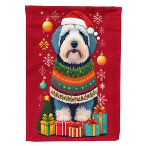 Viejo perro pastor inglés vacaciones Navidad jardín bandera Multicolor decorativo patio Banner para Patio ilustraciones flores camas buzón bandera - Product Image 1