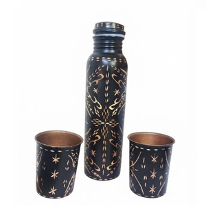 กระติกน้ำแบบพกพา ลายทองสไตล์โอเรียนทัล สีดำ พร้อมฝาปิด - Product Image 2