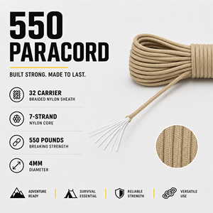 Cuerda de Paracord Beige de 4 mm, Tipo 550, Cordón de Nailon Utilitario para Camping, Supervivencia, Manualidades y Bricolaje - Product Image 5