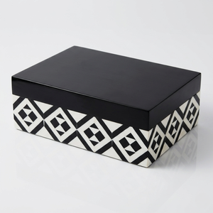 Artisan Black White Resin <b>Storage</b> <b>Box</b>, Handcrafted Geometric Keepsake Case for Trinkets, Desk Accessories for Living room - Product Image 1