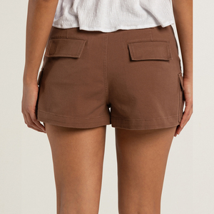 Shorts Cargo Marrones para Mujer, Cintura Alta, Cierre de Botones, Bolsillos, Estilo Casual, 100% Algodón, Tela Personalizada, Corte Regular, Transpirable, Secado Rápido - Product Image 5