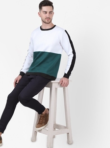 Sudadera de Cuello Redondo con Bloques de Color para Hombre, Corte Regular, Tejida, Informal, Otoño, Verde, Blanco, Negro - Product Image 5