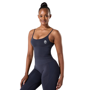 Débardeur de sport sans coutures pour femme, bleu marine foncé, avec soutien-gorge intégré, maintien léger, coupe extensible, idéal pour le yoga, la gym et l'entraînement - Product Image 2