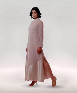 Robe décontractée en georgette à coupe ample avec empiècements en soie et doublure intérieure en taffetas, manches longues, confortable, style occidental - Product Image 3