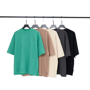 Men's Solid Color Cotton T-Shirt Short Sleeve O-Neck Casual Jersey Knit Acid Wash Soft 320g Regular Fit - Product Image 5