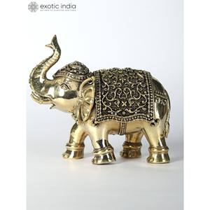 4-Inch Handmade Brass Royal <b>Elephant</b> Decorative Sculpture with Intricate Carving for Home Decor and <b>Gifting</b> Made In India - Product Image 2