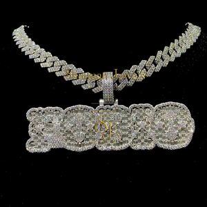 Men's 925 Solid Silver Big Hip Hop <b>Pendant</b> Custom Initial <b>Name</b> <b>Necklace</b> Moissanite Diamond Gold Plated Bling for Parties Gifts - Product Image 1