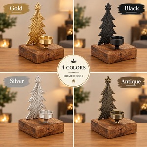 Support de bougie en métal pour sapin de Noël, avec base en bois, décoration rustique pour la maison, centre de table, décoration de festival, vente en gros - Product Image 3
