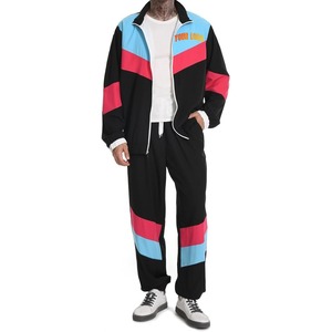Custom Men's Zip Up Nylon Windbreaker Tracksuit Color Block Lightweight Water Resistant Jacket and Pants <b>Set</b> - Product Image 3