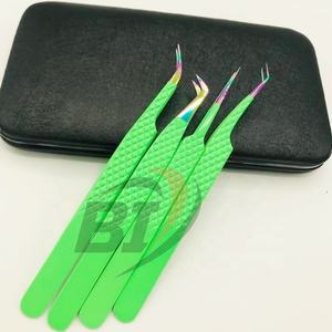 Pinzas profesionales de Extensión de pestañas de acero inoxidable con logotipo personalizado de alta calidad, volumen puntiagudo sostenible de arcoíris verde - Product Image 3