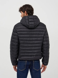 High Quality Street Style Black Men's Winter Canvas Quilted Custom Made <b>Zip</b> Stand Collar Puffer Jacket with <b>Front</b> Logo - Product Image 5