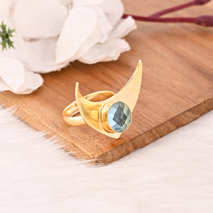 Sky Blue Topaz Gemstone Hydro Brass <b>Ring</b> for Women Gold Plated <b>Adjustable</b> Trendy Jewelry - Product Image 3