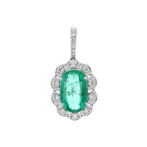 Emerald Pendant White Gold Charm 925 Sterling Silver Luxury Jewelry Women's Vintage Engagement Wedding Party Elegant Handmade - Product Image 2