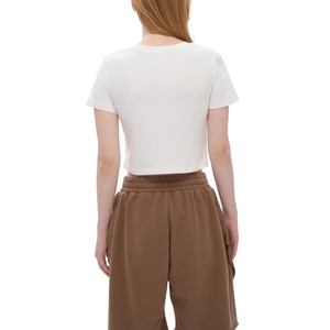 Camiseta Blanca Ajustada de Algodón para Mujer, Cuello Redondo, Estilo Básico, Casual, al por Mayor - Product Image 3