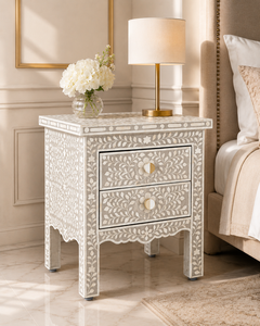 Mesa de Noche Decorativa de Madera con 2 Cajones y Diseño Floral Pintado a Mano para Dormitorio, Sala de Estar, Hotel, Entrada, Almacenamiento - Product Image 2