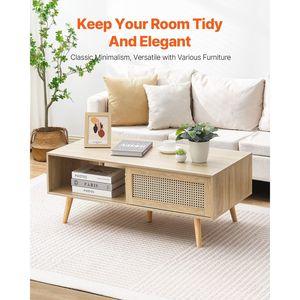 <b>Mid</b>-Century Modern 42-Inch Rattan Coffee Table with Boho Style Two <b>Layers</b> Rectangle Wood Storage Coffee Tables Product Category - Product Image 2