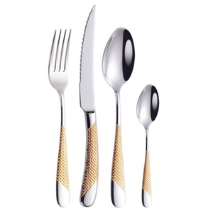 Ensemble de couverts en or rose blanc en gros, cuillère, couteau et fourchette ronds en acier inoxydable - Product Image 3