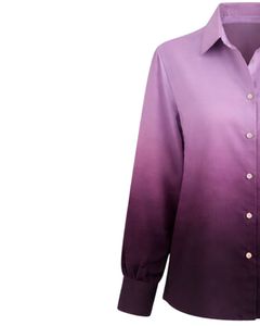 Chemisier décontracté à manches longues boutonné pour femme, dégradé de lavande à prune foncée, personnalisable, idéal pour le bureau, fabrication OEM sur mesure - Product Image 3
