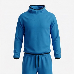 Survêtement bleu à capuche pour homme, manches longues, couleur unie, vêtements de sport décontractés, respirant, en polyester, pour l'automne, coupe classique, avec cordon de serrage - Product Image 1
