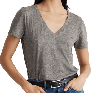 Camiseta Casual de Cuello en V para Mujer, Algodón Premium, Talla Grande, Moda, Suave, Transpirable, Ropa de Verano, Logotipo Personalizado, Marca Privada 2028 - Product Image 2