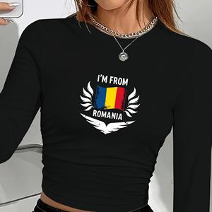 Camisa de manga larga de moda para mujer con diseño de bandera I M DE RUMANIA - Product Image 2