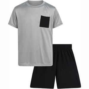 Ensemble décontracté d'été 2 pièces pour homme : T-shirt à manches courtes et short en tissu tricoté 80 % coton, respirant, motif uni, coupe classique - Product Image 1
