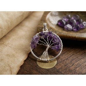 Handmade Natural <b>Amethyst</b> Crystal Tree of Life Pendant Circle Design Gemstone Jewelry Wholesale From India - Product Image 2