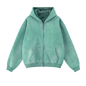 Sudadera con Capucha y Cremallera Unisex, Talla Grande, Color Sólido, Algodón French Terry, Informal, Transpirable, para Otoño - Product Image 3