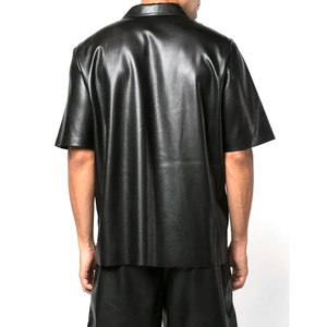 Custom High Quality Men Short Sleeve Custom PU Leather Material Made <b>Shirts</b> Windproof Warm Men Leather <b>Shirts</b> - Product Image 4