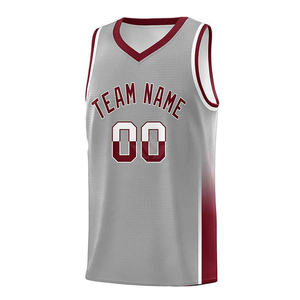 Maillot de basket-ball personnalisé unisexe gris et rouge sans manches, col en V, maille respirante en polyester, évacuation de l'humidité, uniforme d'équipe pour adultes - Product Image 5