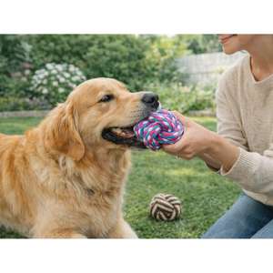 Juguete Masticable para Mascotas Yommy, Pelota de Cuerda Trenzada de 3 Colores, Juguete Dental para Perros - Product Image 5