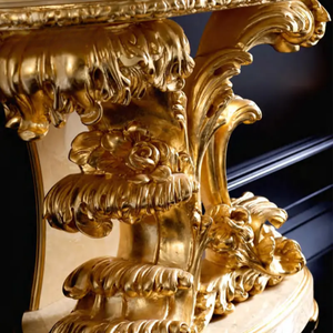 Tocador Clásico de Estilo Francés en Caoba con 4 Cajones y Espejo, Elegante Set de Tocador Tallado en Dorado Crema para Hotel, Villa o Dormitorio - Product Image 5