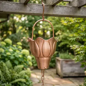 Ornement suspendu en forme de fleur en cuivre, finition brossée faite à la main, décoration de jardin extérieur - Product Image 3