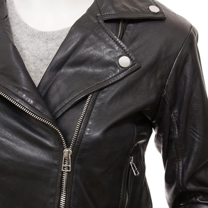 Custom Logo Design Ladies Biker Genuine Sheepskin Leather Jacket Waterproof Filled Breathable All Seasons Cotton Lined Plain - Product Image 5
